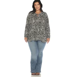 Women's Printed Peasant Blouse - Plus