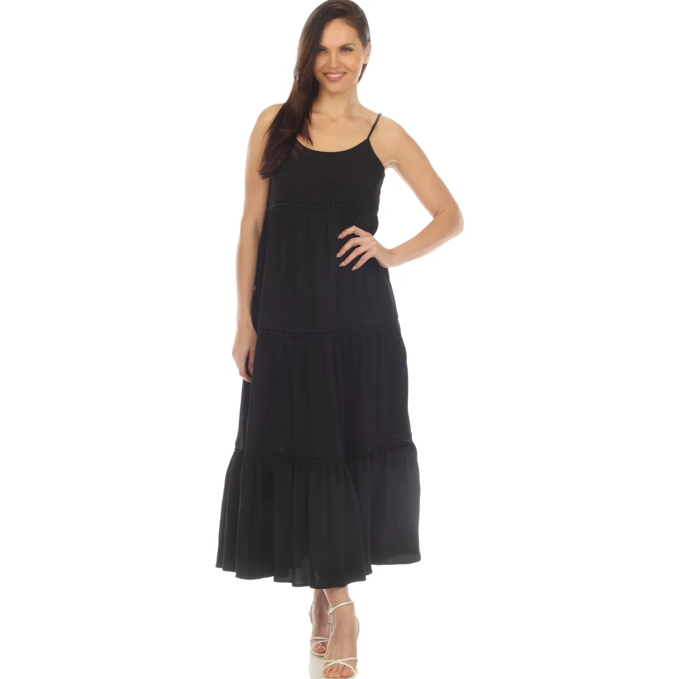 Women's Scoop Neck Tiered Maxi Dress - Plus
