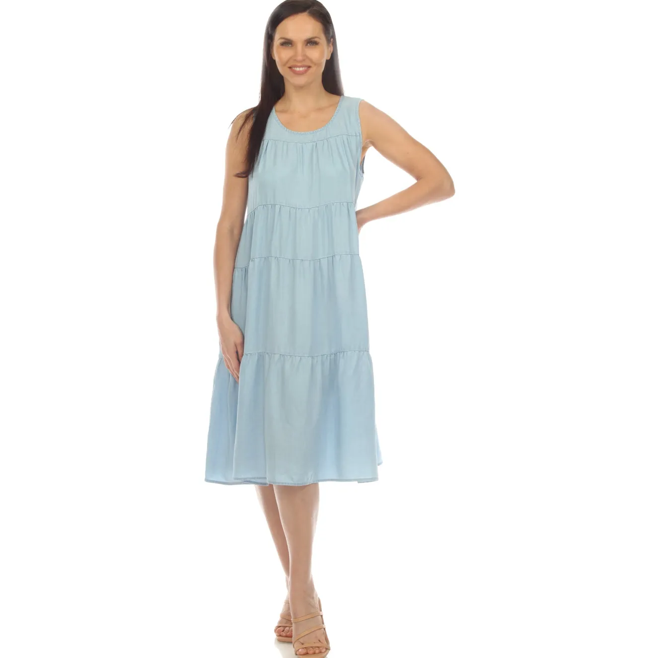 Women's Sleeveless Tiered Chambray Midi Dress