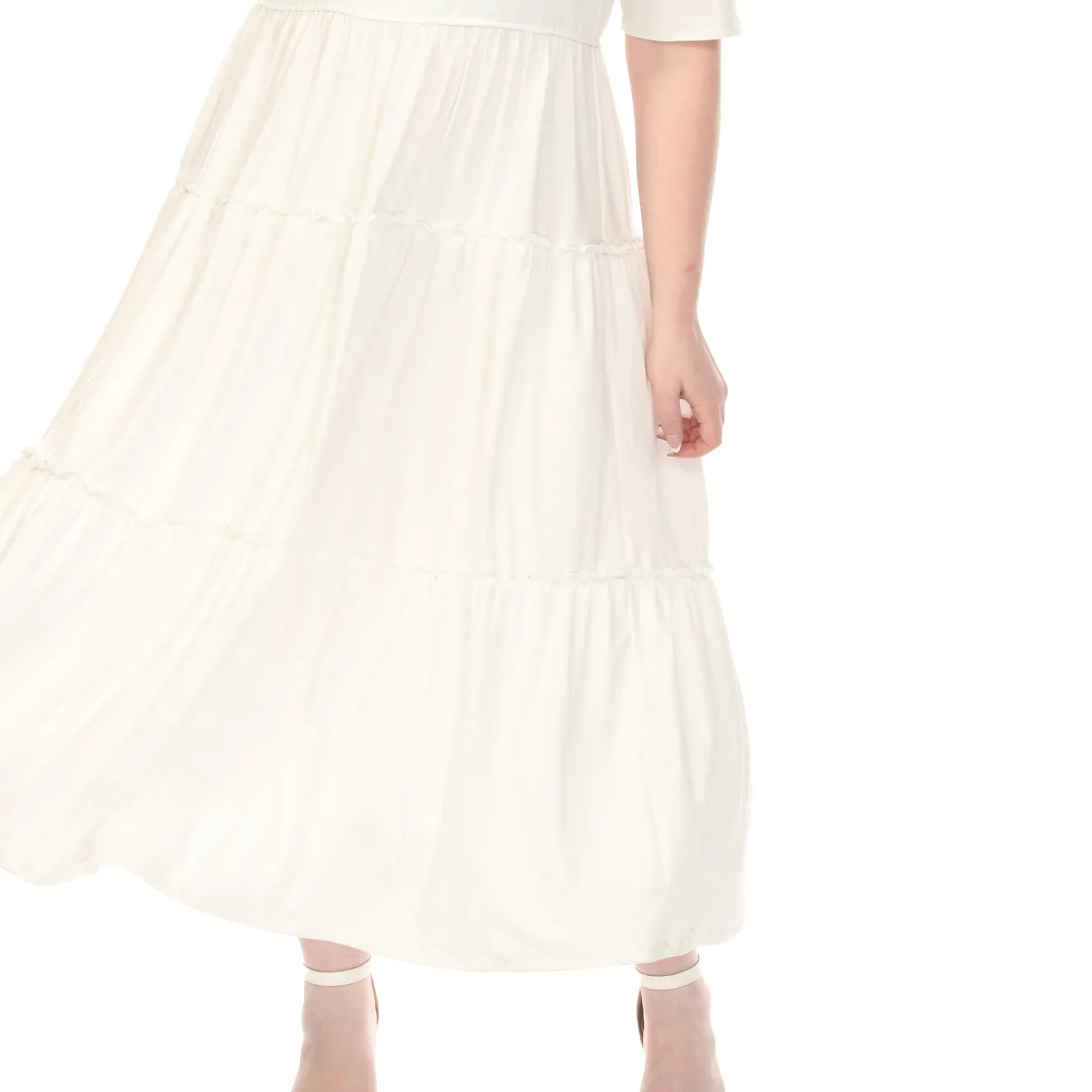 Women'sSquare Neck Short Sleeve Tiered Dress - Off White - Plus