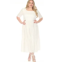 Women'sSquare Neck Short Sleeve Tiered Dress - Off White - Plus
