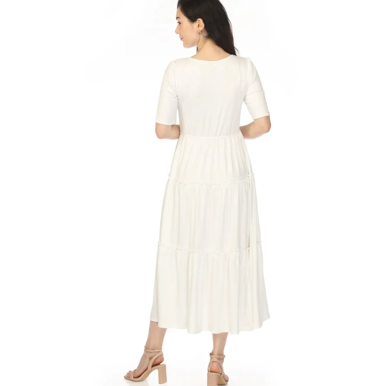 Women's Square Neck Short Sleeve Tiered Dress - Off White