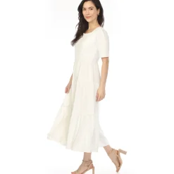 Women's Square Neck Short Sleeve Tiered Dress - Off White