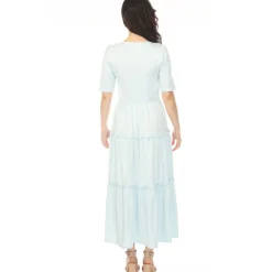 Women's Square Neck Short Sleeve Tiered Dress - Dusty Blue