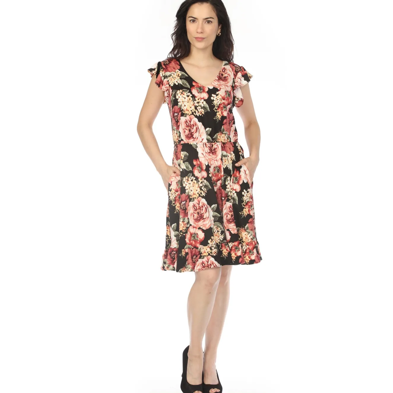 Women's V-Neck Empire Dress - Black