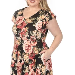Women'sV-Neck Empire Dress - Black - Plus