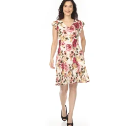 Women's V-Neck Empire Dress - Ivory Mauve