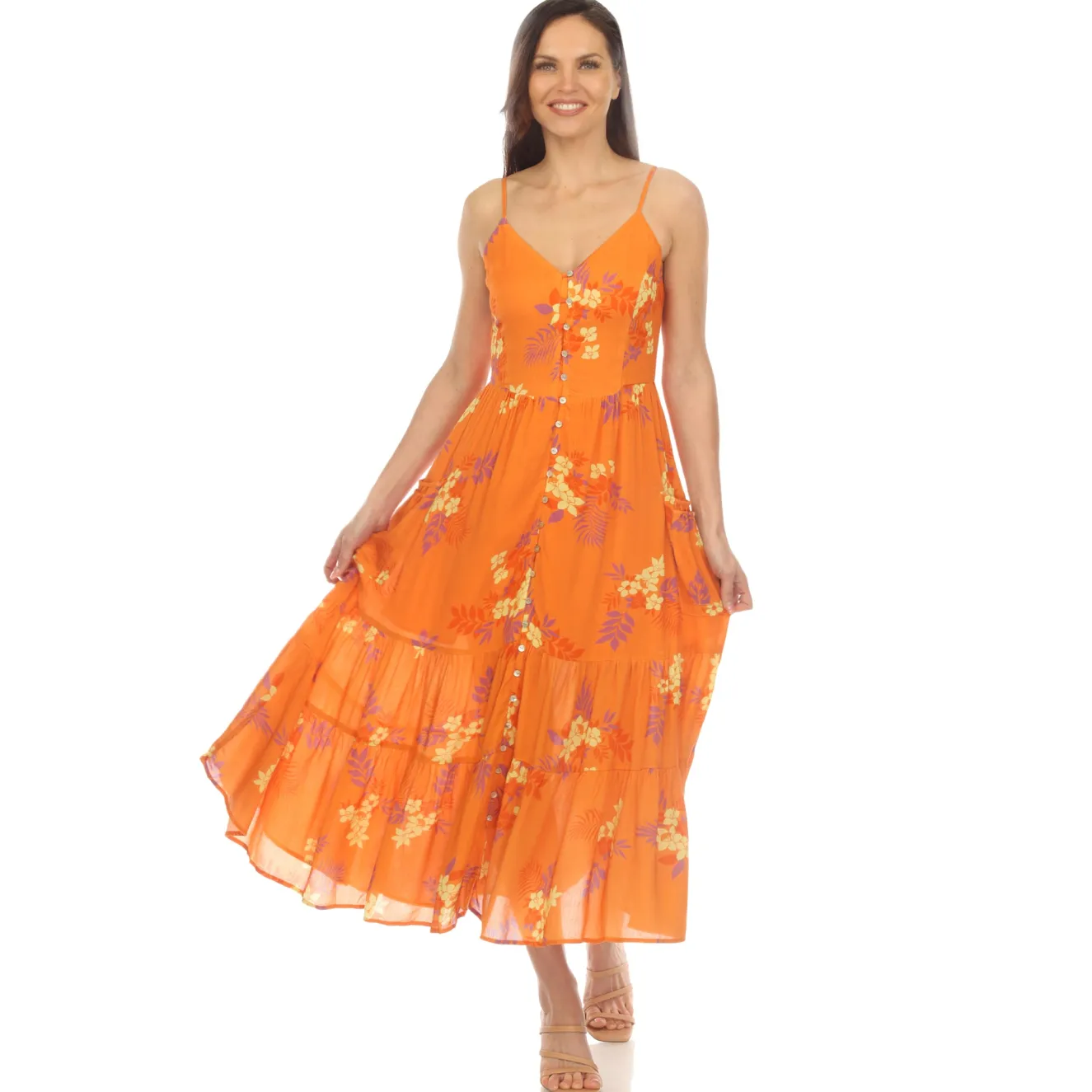 Women's V-Neck Floral Print Maxi Dress