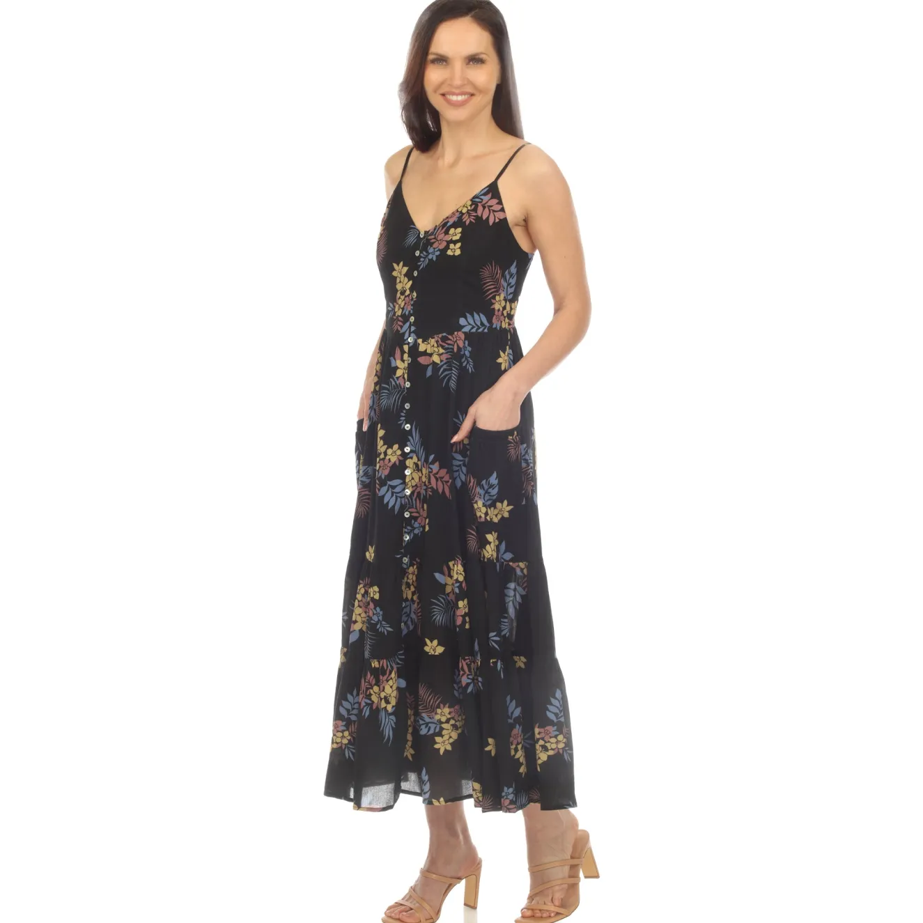 Women's V-Neck Floral Print Maxi Dress