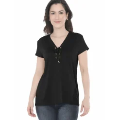 Women's V-Neck Front Tie Pullover Top