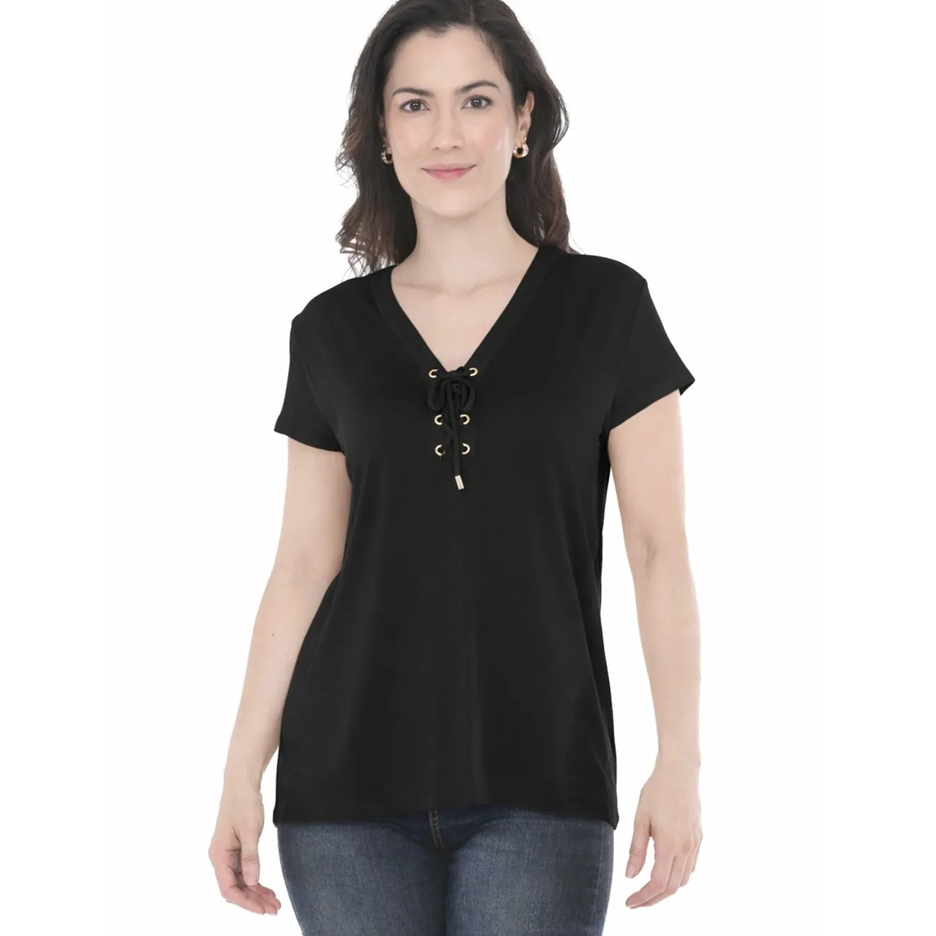 Women's V-Neck Front Tie Pullover Top