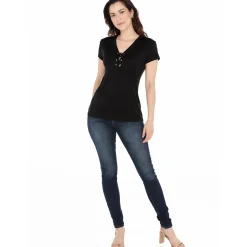 Women's V-Neck Front Tie Pullover Top