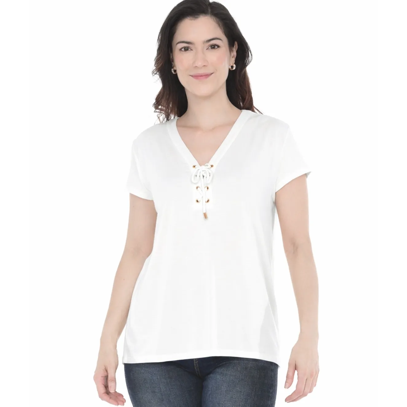Women's V-Neck Front Tie Pullover Top