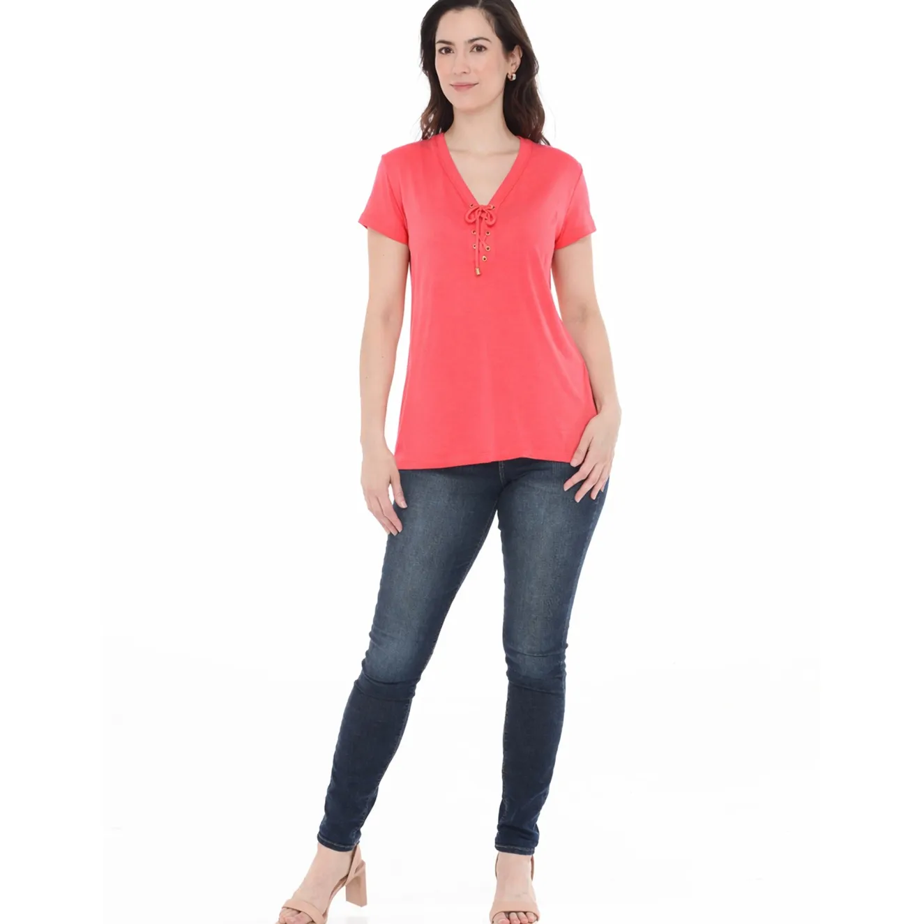 Women's V-Neck Front Tie Pullover Top