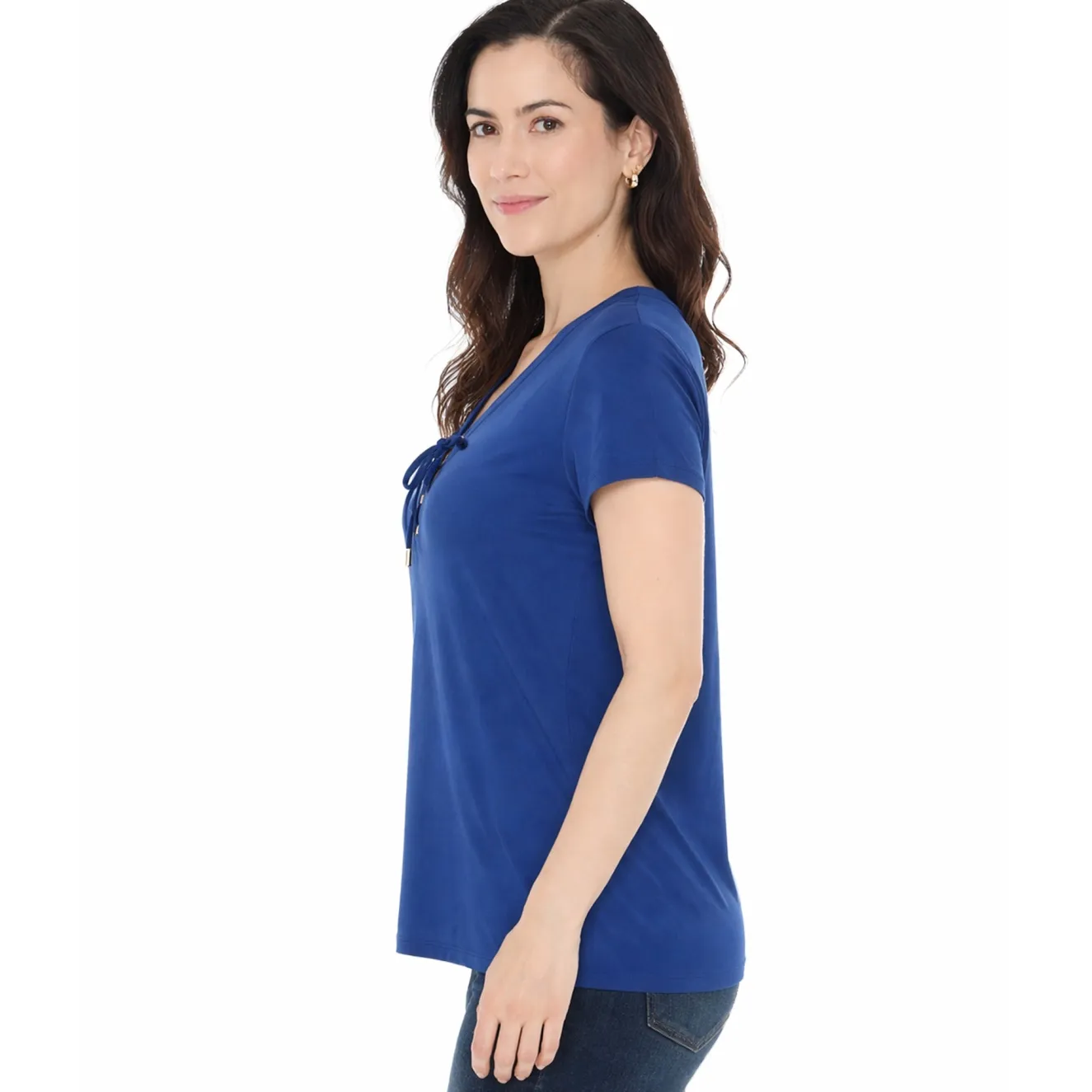 Women's V-Neck Front Tie Pullover Top