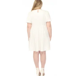 Women'sV-Neck Short Sleeve Dress - Off White - Plus