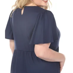 Women'sV-Neck Short Sleeve Dress - Navy - Plus
