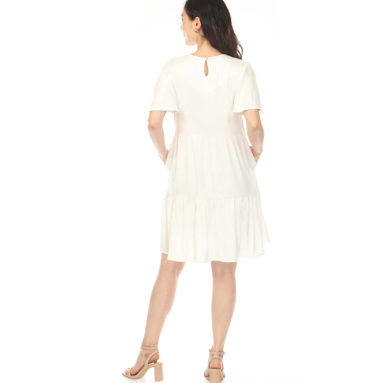 Women's V-Neck Short Sleeve Dress - Off White
