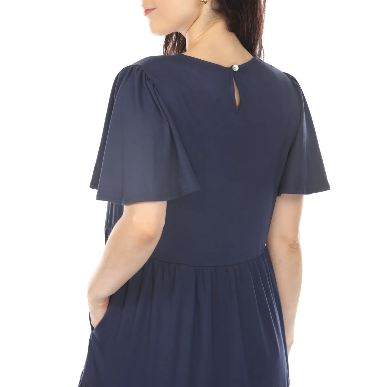 Women's V-Neck Short Sleeve Dress - Navy