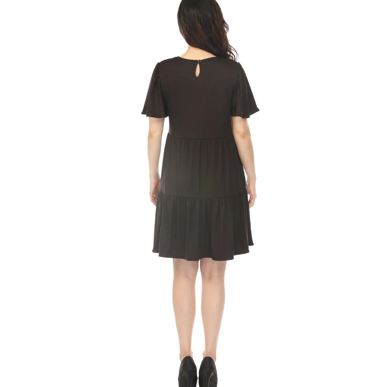 Women's V-Neck Short Sleeve Dress - Black