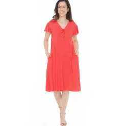 Women's V-Neck Tie Front Flutter Sleeve Shift Dress