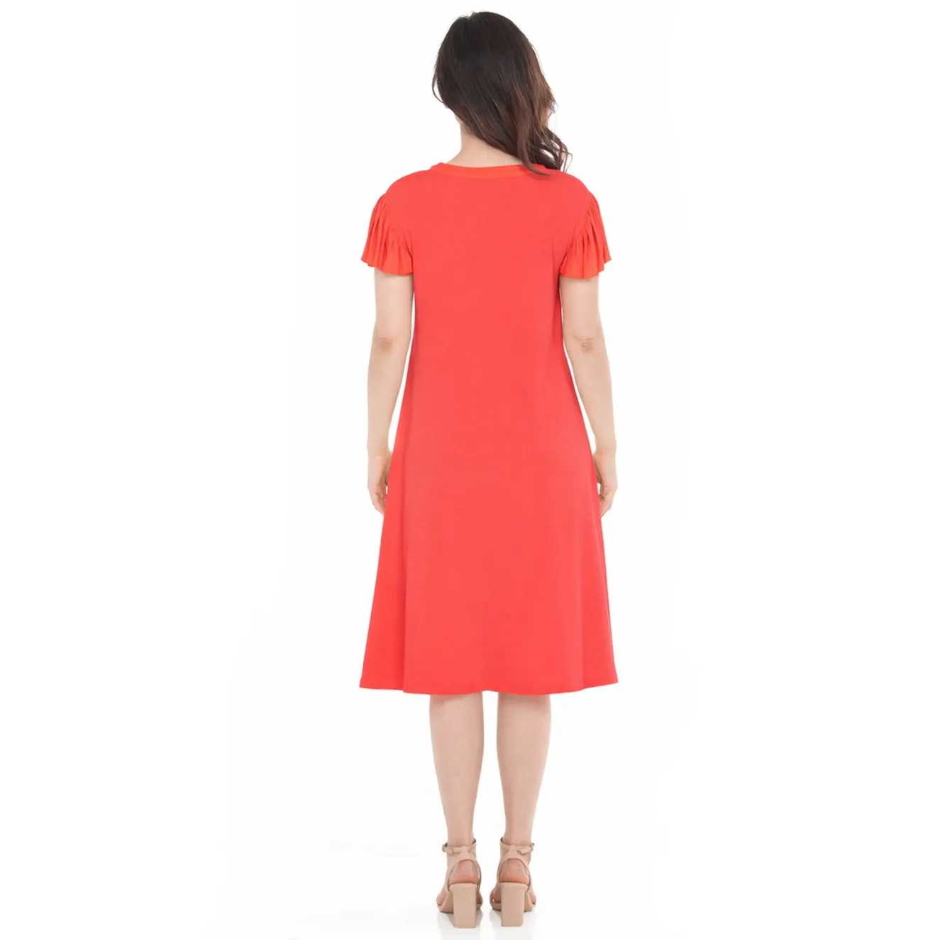 Women's V-Neck Tie Front Flutter Sleeve Shift Dress